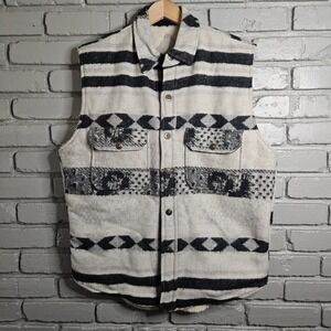 Vtg Aqualung Wool Blend Southwestern Faux Fur Lined‎ Snap Vest Mens Large Grey